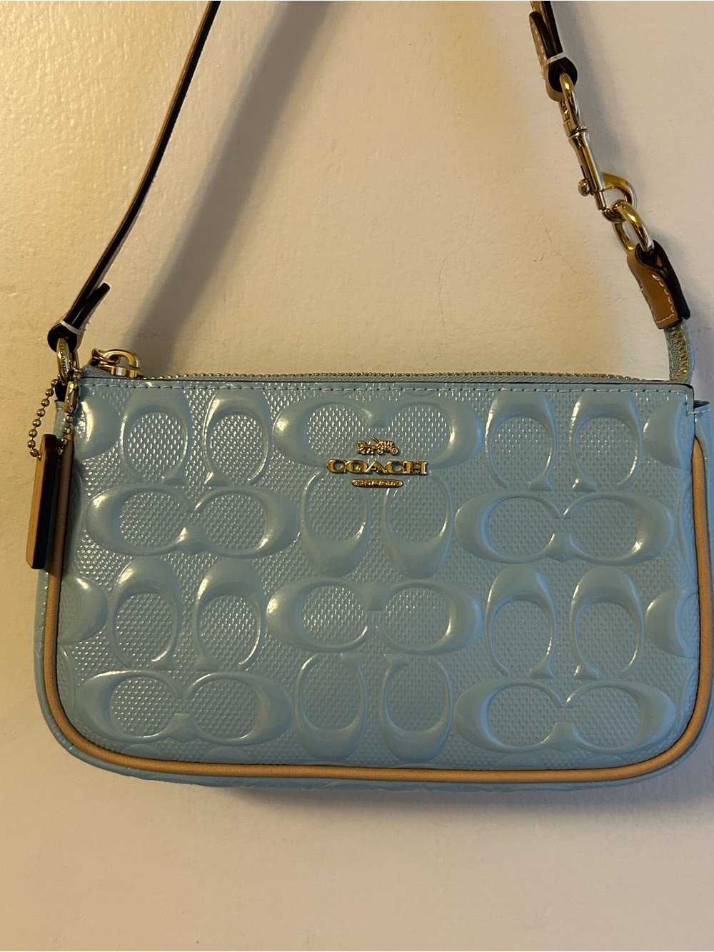 Coach Light Blue Patent Leather Nolita Crossbody with Gold Hardware